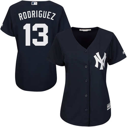 Yankees #13 Alex Rodriguez Navy Blue Alternate Women's Stitched MLB Jersey - Click Image to Close